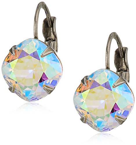Sorrelli Essentials Cushion Cut French Wire Earrings, Antique Silver-Tone Finish, Crystal Aurora Borealis