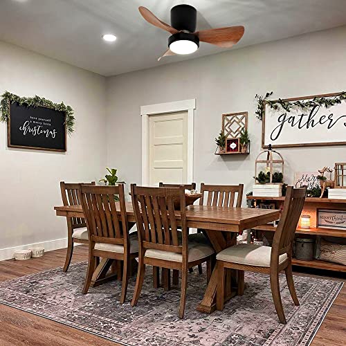 Okeli Small Wood Ceiling Fan With Lights And Remote 24''Led 18W Modern Low Profile Ceiling Fan Adjustable Color Black Flush Mount Ceiling Fan For Bedroom Kitchen Dining Patio,Fcc 35W Dc Quiet Motor #TOP1