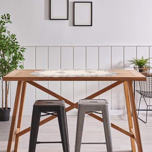 Mantel de encaje ovalado resistente de poliéster para proteger y decorar la mesa 7