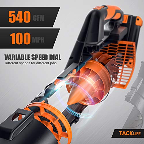 TACKLIFE 40V Cordless Leaf Blower with 4.0Ah Battery & Charger, Brushless Motor, 540 CFM 100 MPH, 5-Speed Optional, Perfect for Snow Cleaning - KDBV40A