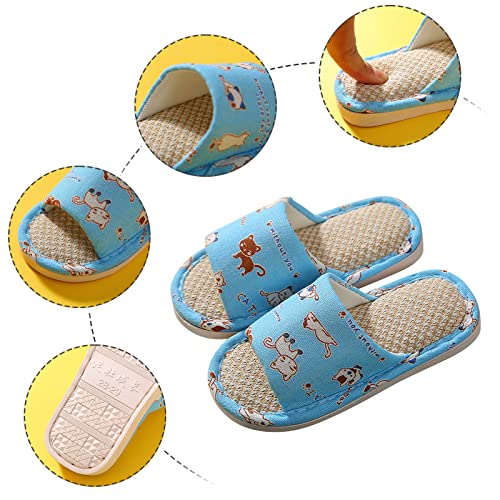 Kids House Slippers for Boys Girls Open Toe Cotton Linen Comfort Slip On Indoor Home Flat Slides Bedroom Footwear4