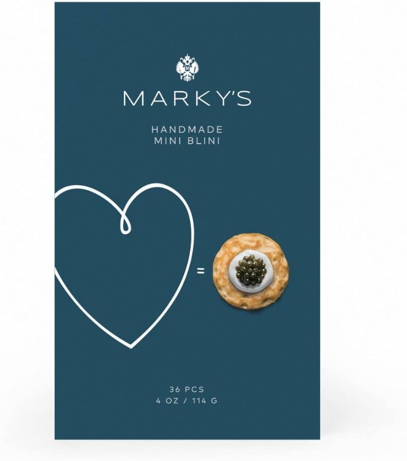 Marky's Traditional Blinis for Caviar - 36 pcs - Handmade Breakfast Mini Pancakes Crepes Canape Best for Caviar and Roe