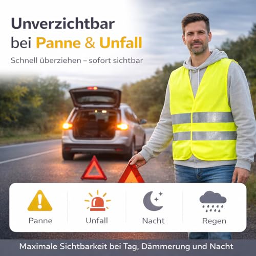 TK Gruppe Timo Klingler 4X Warnwesten ISO 20471 - Pannenweste 2026 Unfallweste Pkw Sicherheitsweste Weste Neongelb reflektierend Auto, Pkw, LKW - Autozubehör (4X Stück)