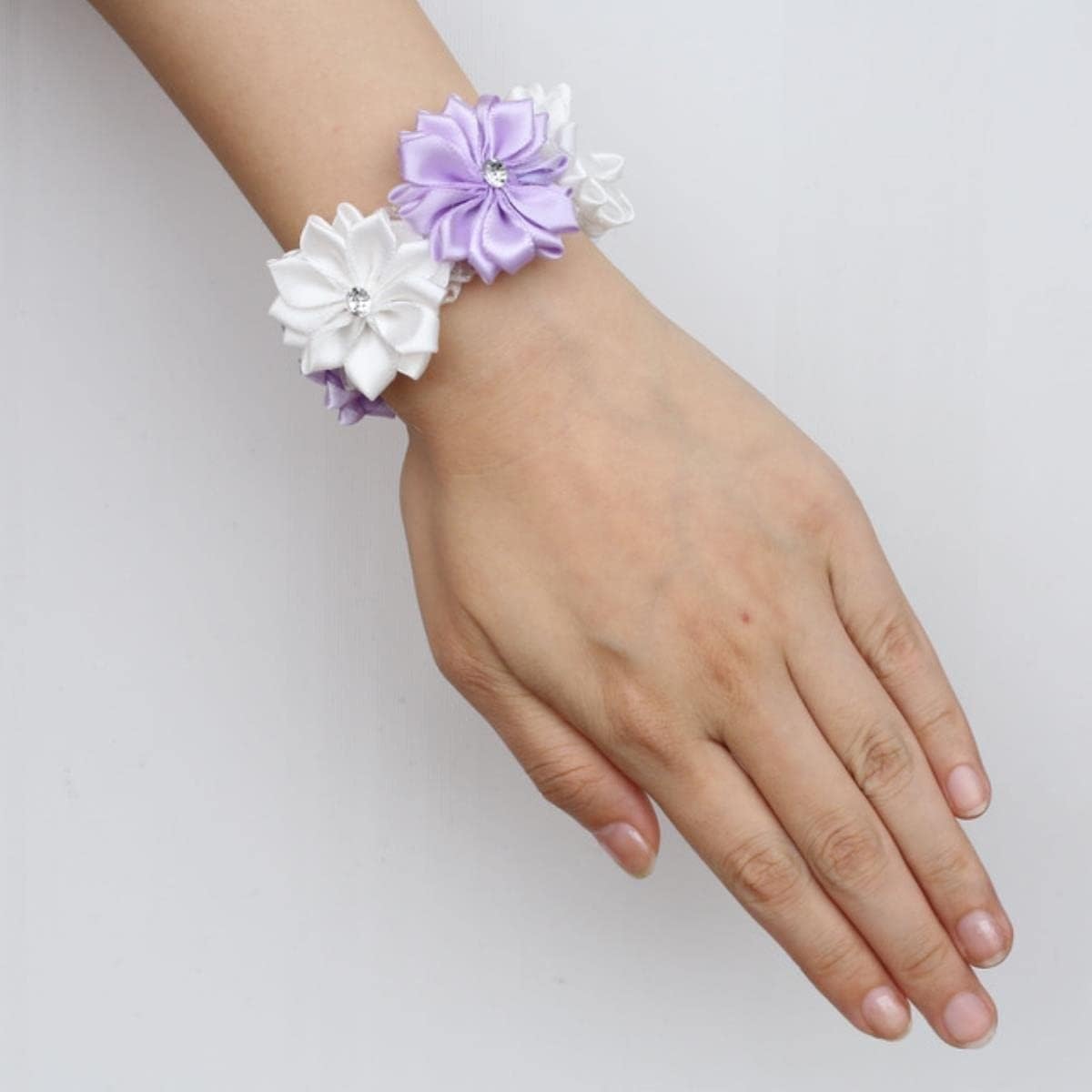 EEfpxwtz Prom corsage wrist flower， Wrist Hand Flowers Multicolor Satin Rose Corsage for Wedding Br Brsmaid SW0678-Z(Lilac)