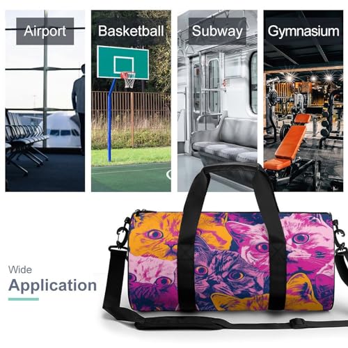 Travel Duffle Bag Orange And Purple Cat Weekender Bags for Women Large Capacity Travel Overnight Bags Foldable Carry On Tote Bags Lightweight Sport Gym Bag For Travel/Gift3