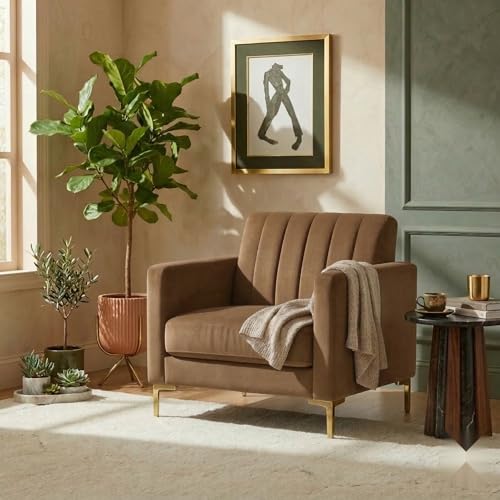 Image of 1 Seater Velum Fabric Sofa Set for Living Room, Modern Design with High Density Foam, Solid Wood Frame, Ergonomic Comfortable Seating for Home & Office (Light Brown, 1 Seater) | Soft foam comfort, Strong wood frame