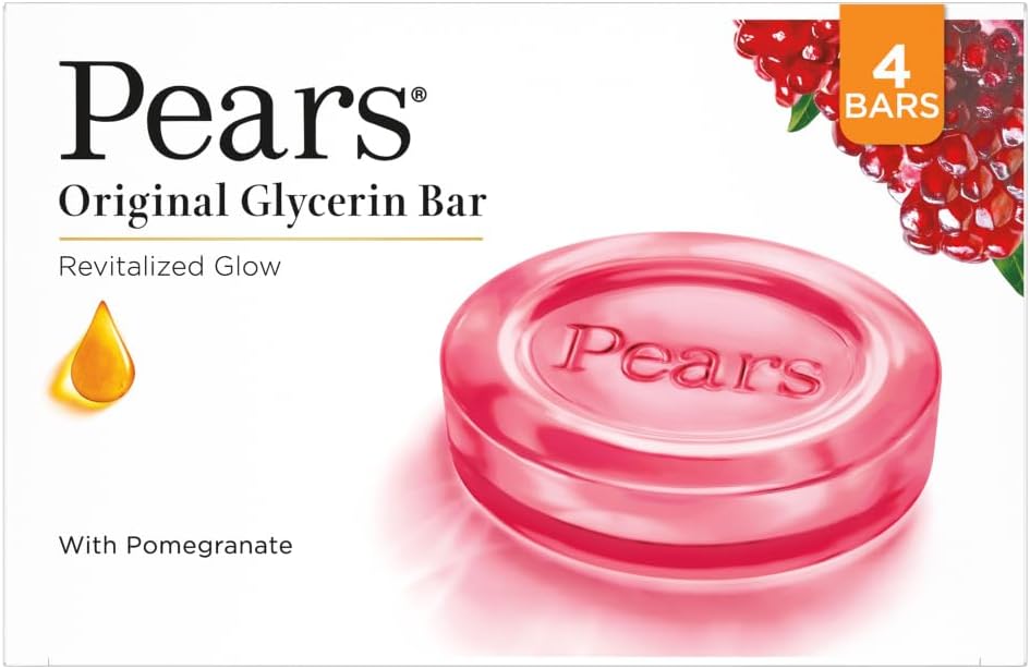 Original Glycerin Soap Bar - Revitalized Glow | With 98% Pure Glycerin & Pomegranate | With Plant Based Cleanser for Skin & Body | Paraben-free | 125gms x 4