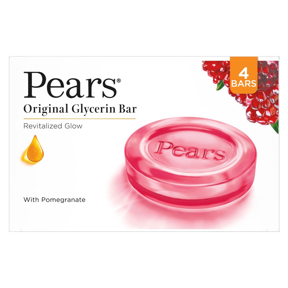 Pears Original Glycerin Soap Bar - Revitalized Glow | With 98% Pure Glycerin & Pomegranate | With Plant Based Cleanser for...