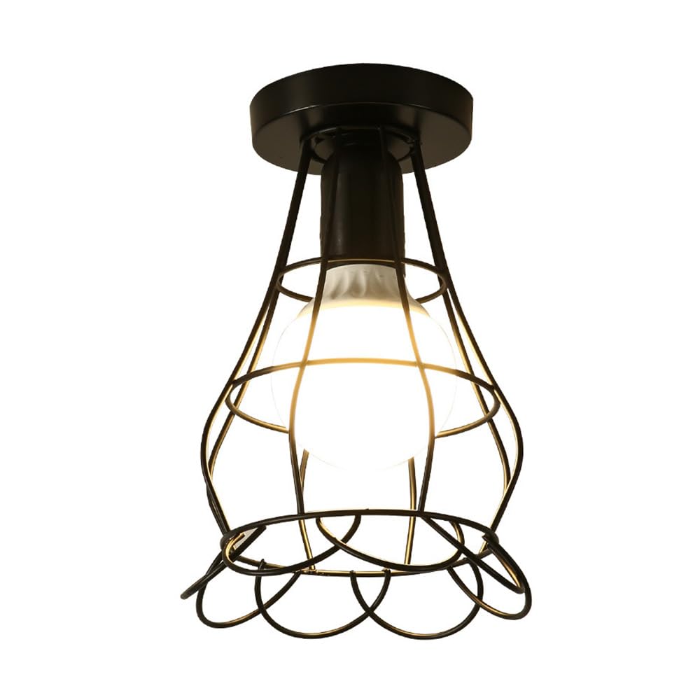 Mengjay Pendant Light Retro Hanging lamp Wire Light, 1-Flame Ceiling lamp e27 in Retro Look, E27 Socket max. 60 watts, Ceiling Light Vintage, Steel, Black (Style.A)