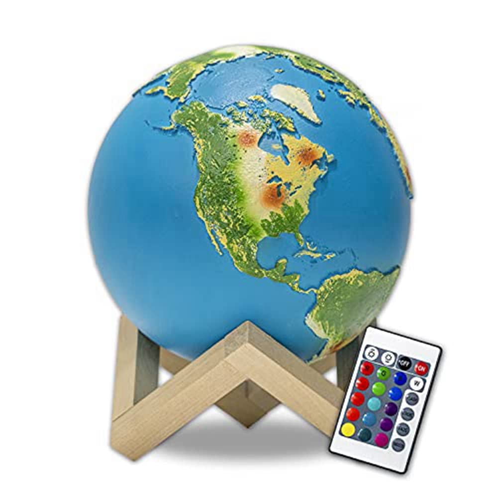 rahl 3D Printing Earth Lamp, Rechargeable Night Light Room,16 Colors Remote/Touch-Control,Gifts