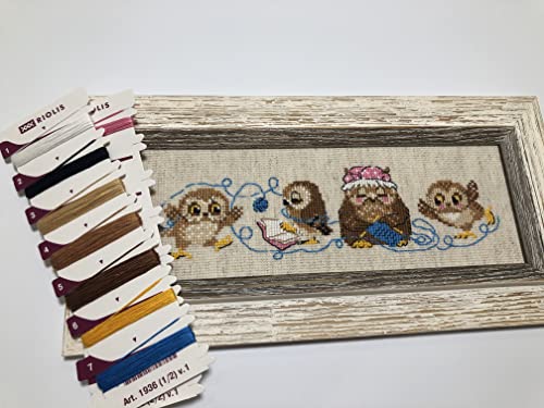 Image of RIOLIS - The Owl Family 1936, Animals Cross Stitch Kits 9 inchx3, Cross Stitch Kits for Beginners & Advanced, Crossstitching Kits Adult, Counted Stitching Kits, Embroidery Kit