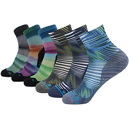 HUSO Crazy Socks for Women, Men Fun Running Quarter Socks Assorted Fashion Style Striped Printed Athletic Socks 6 pairs (Multicolor,L/XL)