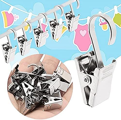 Garta 50 Pack Curtain Clips Stainless Steel Metal Hanging Hooks Silver Wide Flat String Party Lights Hanger Wire Holder for Photo, Home Decoration, Art Craft Display and Outdoor Activities Supplies
