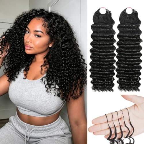 Tahikie Crochet Hair for Black Women Deep Wave 120g 20 Inch Knotless Pre-Separated Feather Crochet Hair Miracle Knots Crochet Human Hair Bundles Natural Black
