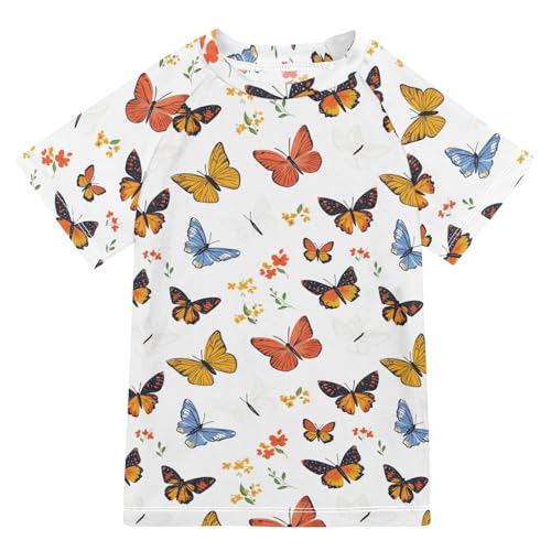 Kids Bathing Suits Boys Short Sleeve Kids Rash Guard Swim 11T Cartoon Cute Butterflies White