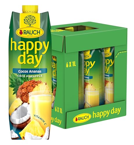 Rauch Happy Day Cocos-Ananas | eine Geschmacksreise in die Karibik | Fruchtsaft aus Ananas und Kokosnusswasser | 6x 1l Tetra Prisma