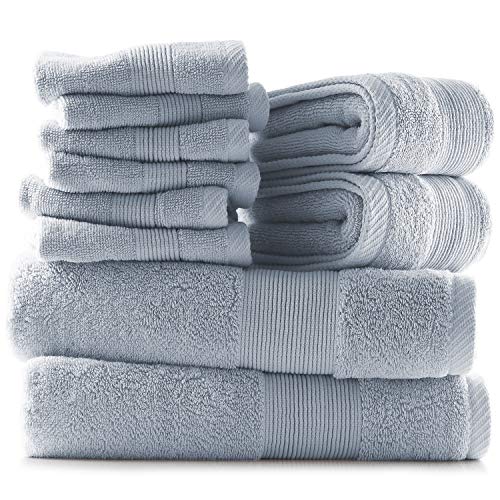 Image of Hearth & Harbor Bath Towels for Bathroom - 100% Ring Spun Cotton Luxury Bathroom Towels - Ultra Soft & Highly Absorbent, Bath Towels Set of 10 - Ice Blue