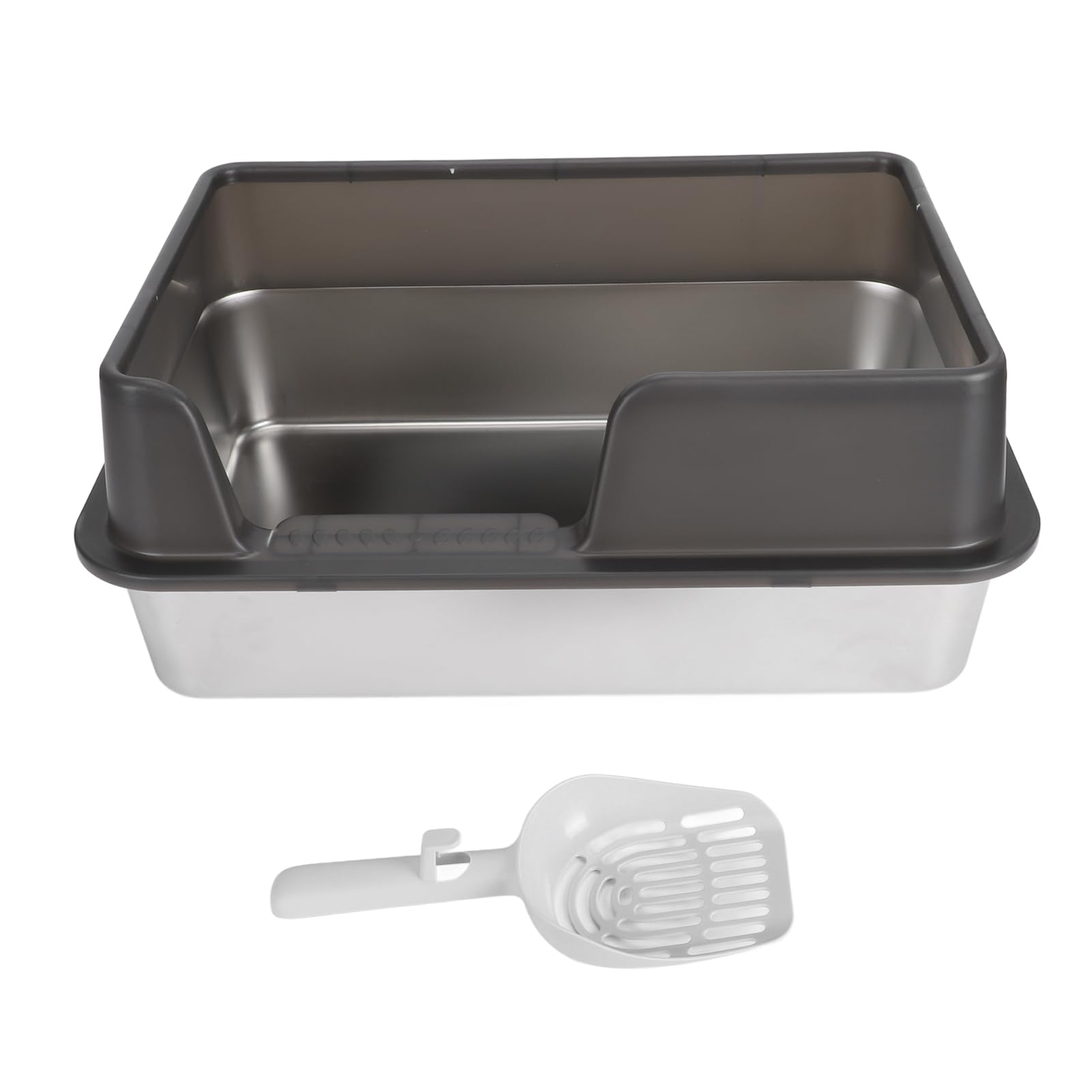 Stainless Steel Cat Litter Box with Lid, Side Entry Metal Litter Box with High Wall Sides Enclosure, Metal Litter Pan Tray for Small Medium Cats, Includes Litter Shovel (Small)