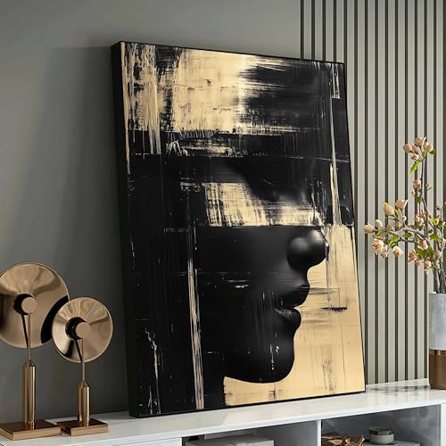 Portrait abstrait minimaliste en noir et or pour habiller un mur vide