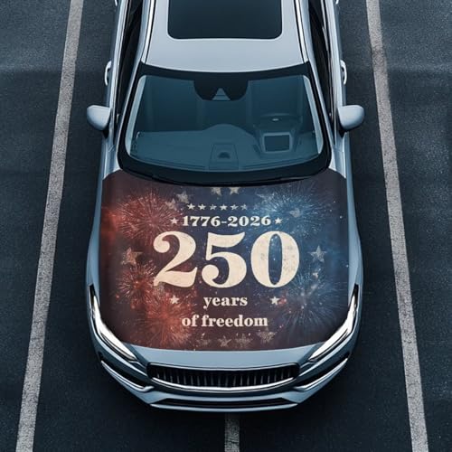 Image of Fireworks USA 250 Years of Freedom Pattern Car Hood Cover, All-Season Car Bonnet Banner Universal Fit Truck Sedan Dustproof Automotive Hood Covers, Vehicles Decoration
