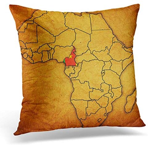 Awowee Cushion Cover 45x45cm/18x18inches African Cameroon on Actual Vintage Political Map of Africa Home Decor Throw Pillow Cover Square Pillowcase for Bed Sofa Cover