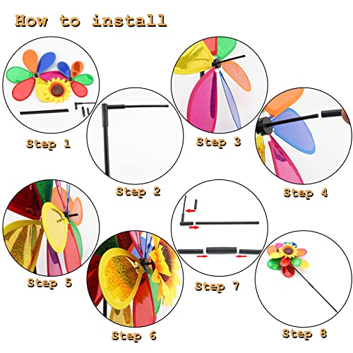 Zoofox 9 Pack Pinwheels, Sunflower Lawn Pinwheel, Colorful Wind Spinners For Garden,Yard, Patio, Farm And Party Outdoor Decor #TOP4