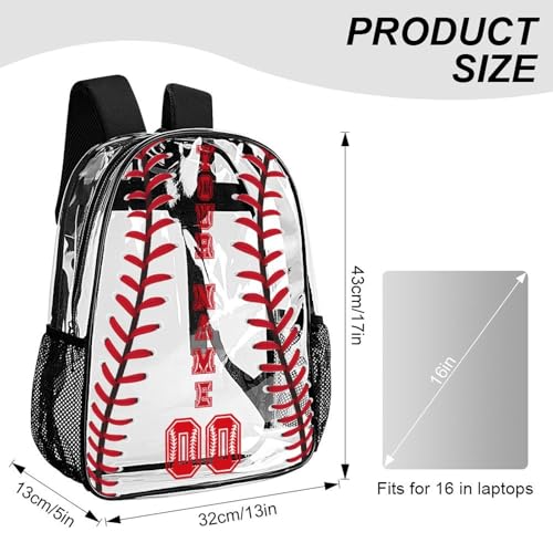 Custom Baseball Clear Backpack Heavy Duty for Girls Kids Boys Women Men - PVC Baseball Printing Transparent Backpack for Schools Stadium Concerts Work - Clear/Black3