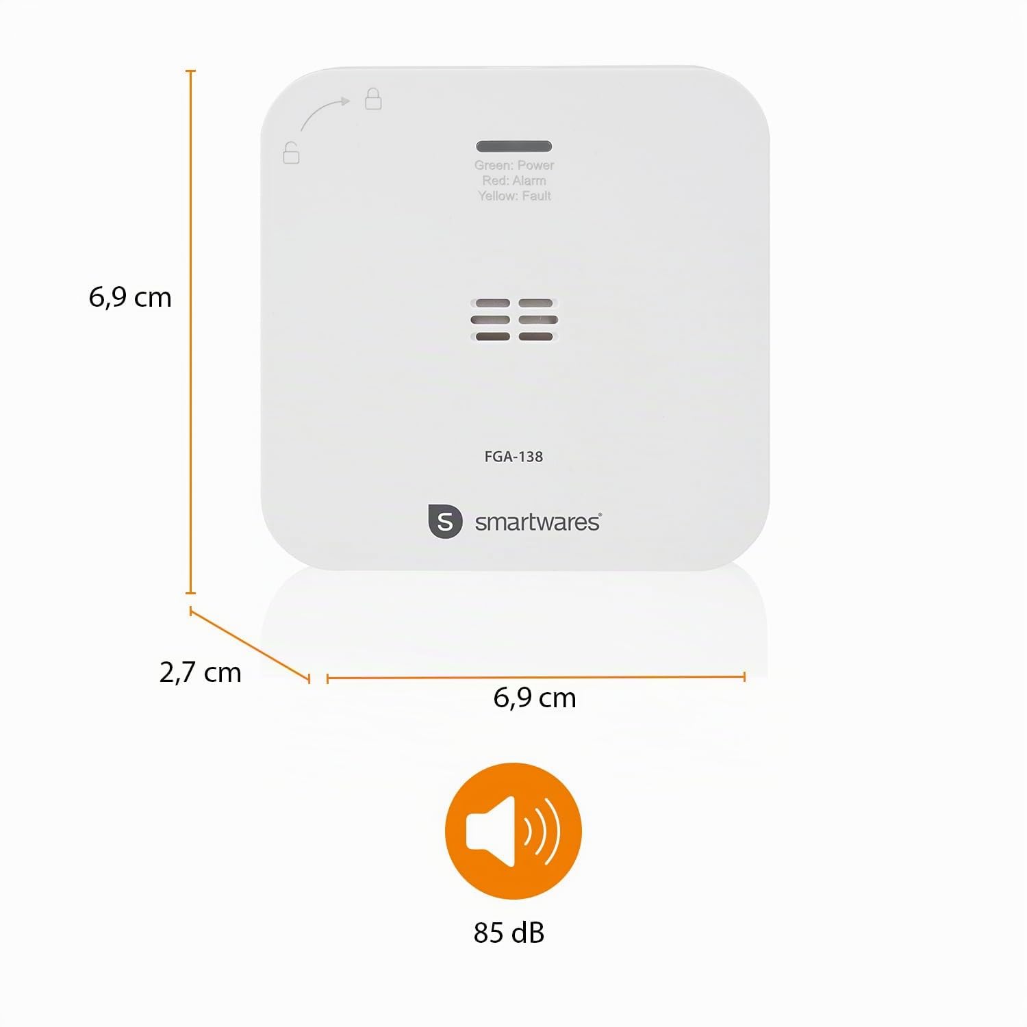 Smartwares Détecteur de CO connecté - 85 DB - Capteur 10 Ans - Notifications Via App - Bouton de Test & Silence