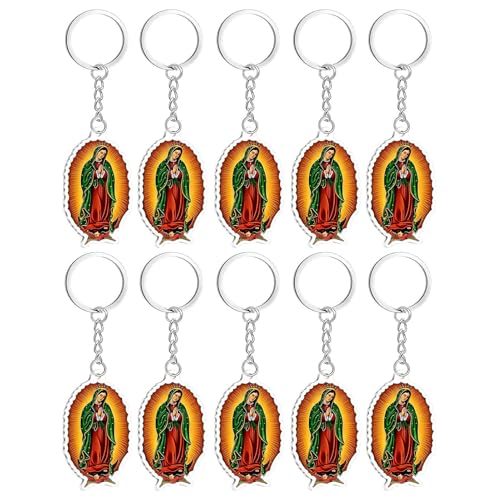 Llavero De La Virgen De Guadalupe | 10 Piezas en Acrílico 2D para Mochila,Pequeños Regalos de Bautizo,para Hombres y Mujeres Buscadores Espirituales Eventos Iglesia Llaves Coche Cumpleaños Viaje Pascu
