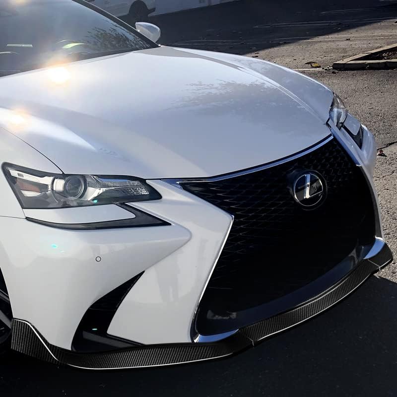 HYPERSPEED Real Carbon Fiber Front Bumper Spoiler Lip 3PCS V2-Style Fit for 2016 2017 2018 2019 Lexus GS-Series, Auto Exterior Accessories, Car Mods Replacement Assembly, Air Chin Body Kit Splitter