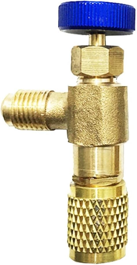 Conditioner Safety Valve Set R22, R404A, R407C Systems – 1/4" SAE Shut-Off & Liquid Filling Control Valve, Gold + Blue -Coded