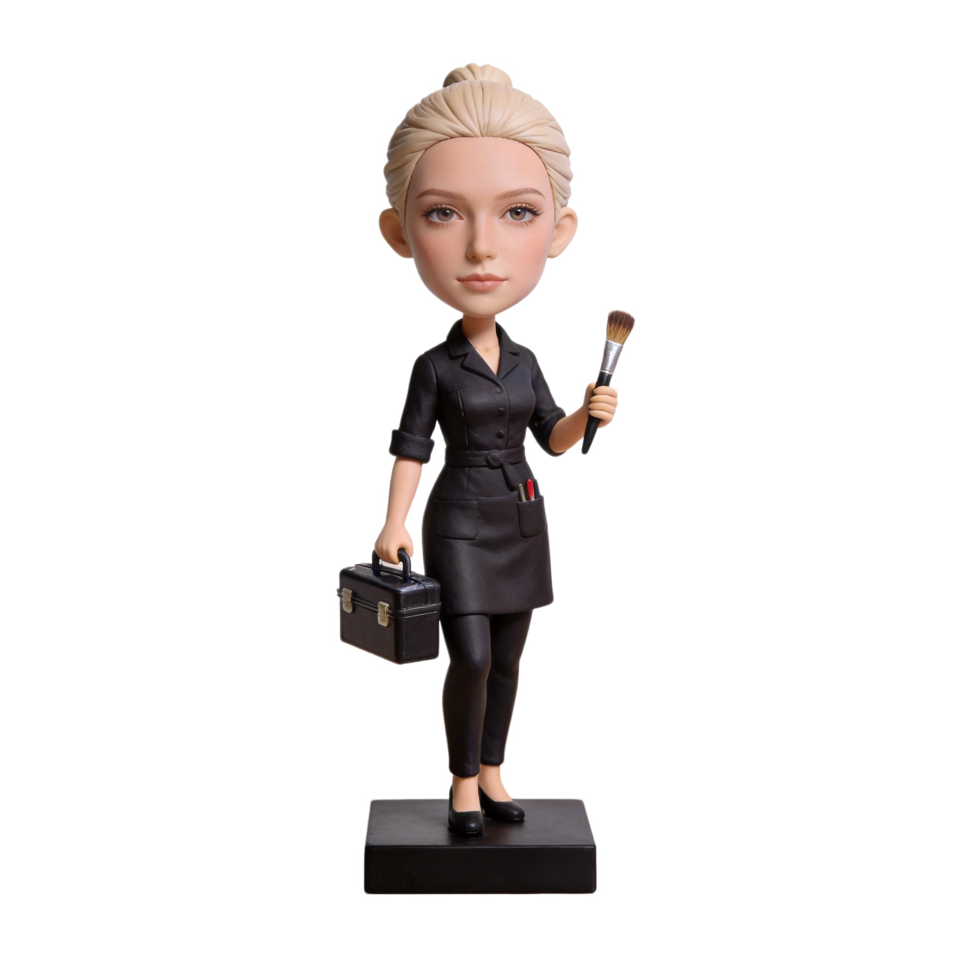 Figurine 3D personnalisée à partir de la photo, statue intégrale en argile polymère faite à la main avec étui à pinceaux de maquillage, cadeau pour appréciation d'artiste, décoration de bureau, départ