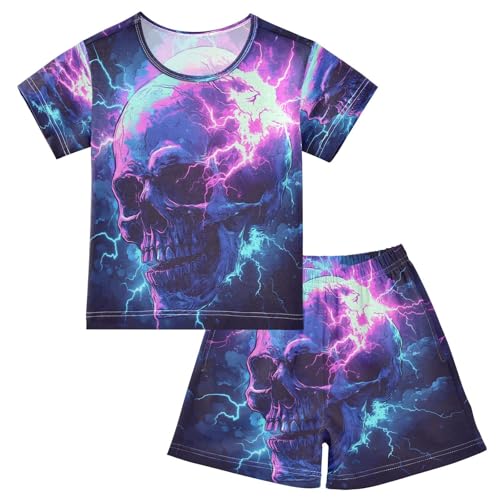 ALAZA Fantasy Magic Sugar Skull Pajamas Set Short Sleeve Cotton Sleepwear Summer Pjs 2 Piece 5-14Y