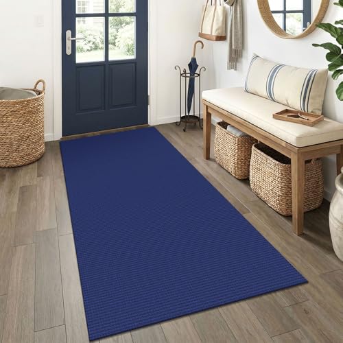 EARTHALL Woven Runner Rug 3x6 Ft Washable Runners for Hallways Wide Non Slip Entryway Rug Braided Kitchen Runner Indoor Floor Carpet for Entryway, Hallway, Kitchen, Bedroom, Royal Blue/Navy
