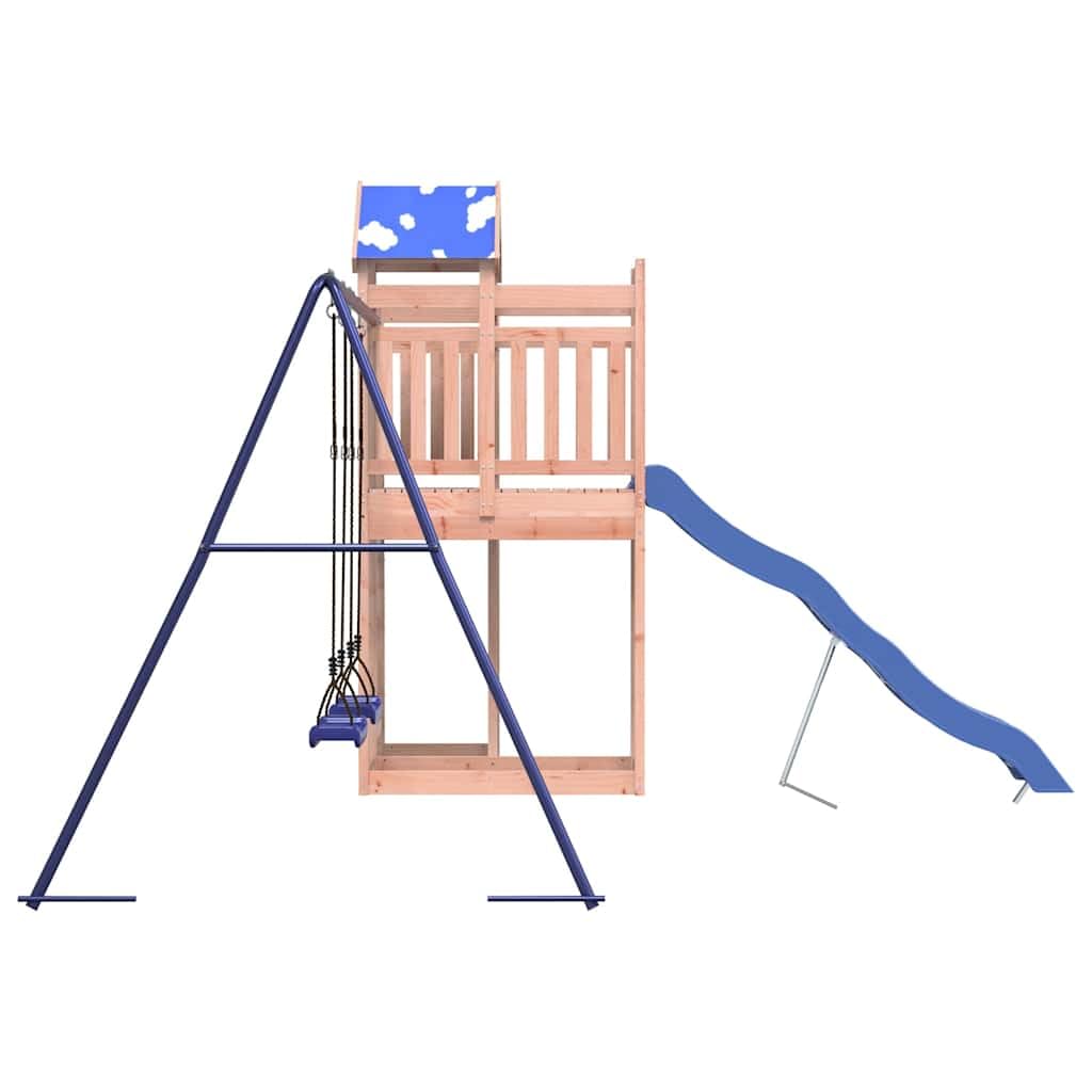Torre da gioco in legno massiccio Douglasie con scivolo ondulato e doppia altalena, giocattolo da giardino per bambini dai 3 anni in su, struttura da arrampicata con sabbiera e altalena per
