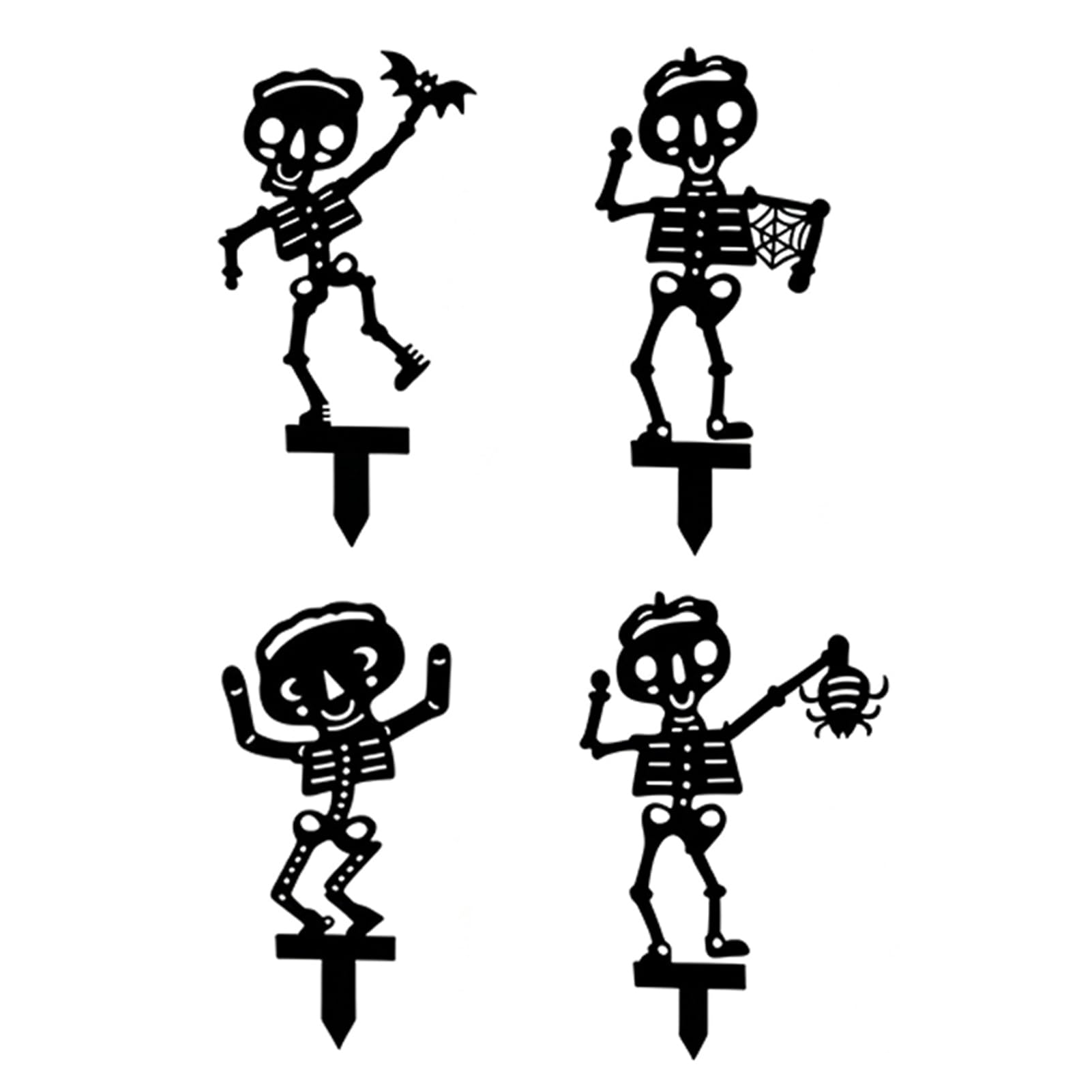 ZhzeYun Halloween Skeleton Garden Stake with Bat Spider Metal Silhouette