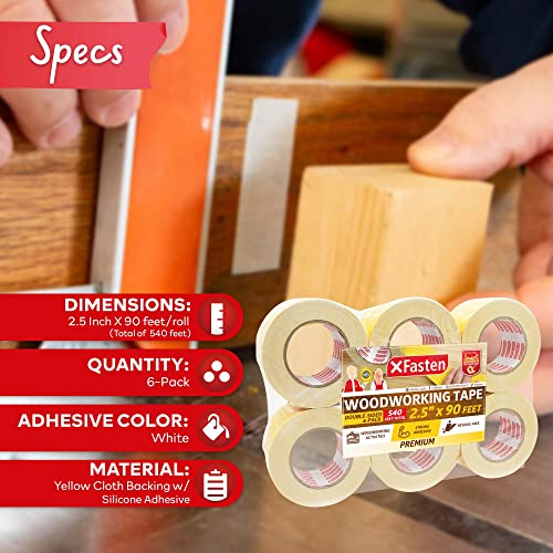 Xfasten Double Sided Woodworking Tape, White, 2.5 Inch X 30 Yards (6-Pack) Yellow Backing Double Sided Woodworker’s Tape | Removable Cnc Router Tape For Woodworking | Double-Stick Woodturner’s Tape #TOP1