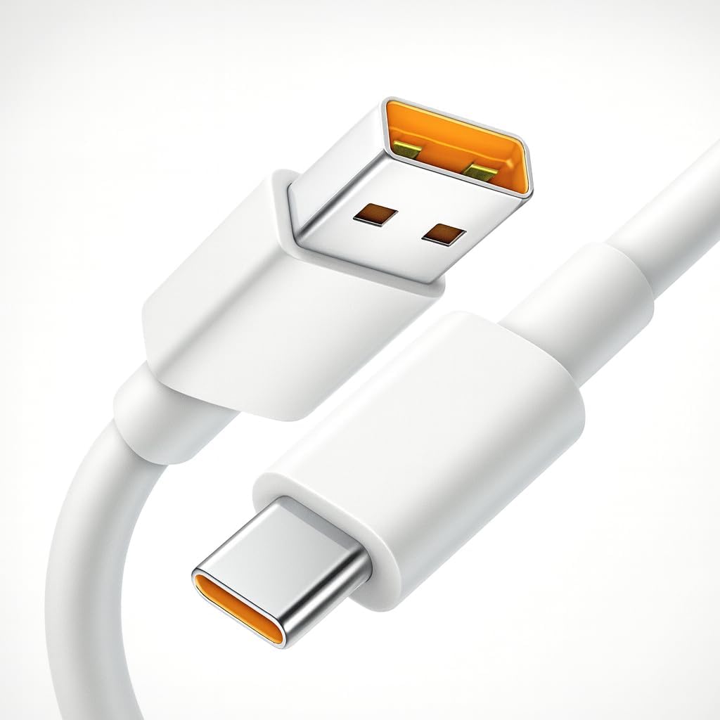 65W SuperVOOC Type-C Fast Charging Cable, USB-A to Type-C Data Sync Cable Compatible with Realme XT, XT 730G, X2, X3, X7, 6, 6 Pro, 7, 7 Pro, 8, 8 Pro, Narzo Series, 1 Meter (White)-image-2