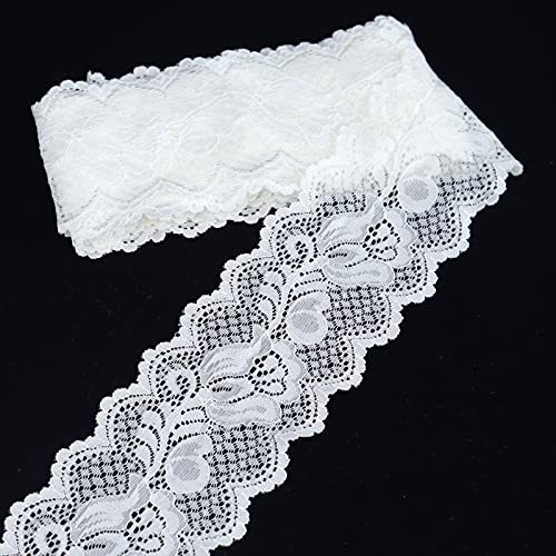 Idongcai White Elastic Lace Trim For Crafts Lace Ribbon Lace Fabric Stretch Sewing Lace Trim (White Tulip, 2.6"×10 Yards) #TOP3