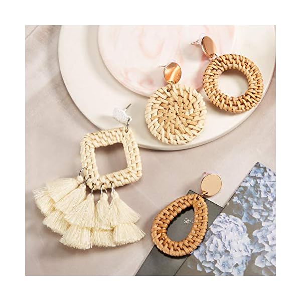 4-Pairs-Rattan-Earrings-Lightweight-Geometric-Statement-Tassel-Woven-Bohemian-Earrings-Handmade-Straw-Wicker-Braid-Hoop-Drop-Dangle-Earrings-For-Women-Girls-Style-A 4 Pairs Rattan Earrings Lightweight Geometric Tassel Woven Bohemian Earrings Handmade Straw Wicker Braid Hoop Drop Dangle Earrings For Women Girls (Style A)