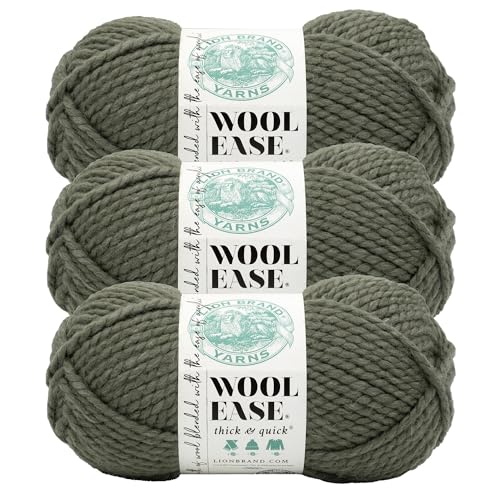 Image of Lion Brand Yarn, Wool-Ease Thick & Quick Yarn, Seaweed, Green, 3 Pack | Super Bulky Wool Acrylic Blend Fiber for Soft Hats, Sweaters, Chunky Blankets, Yarn for Crochet, Knitting, Crafts, Weaving