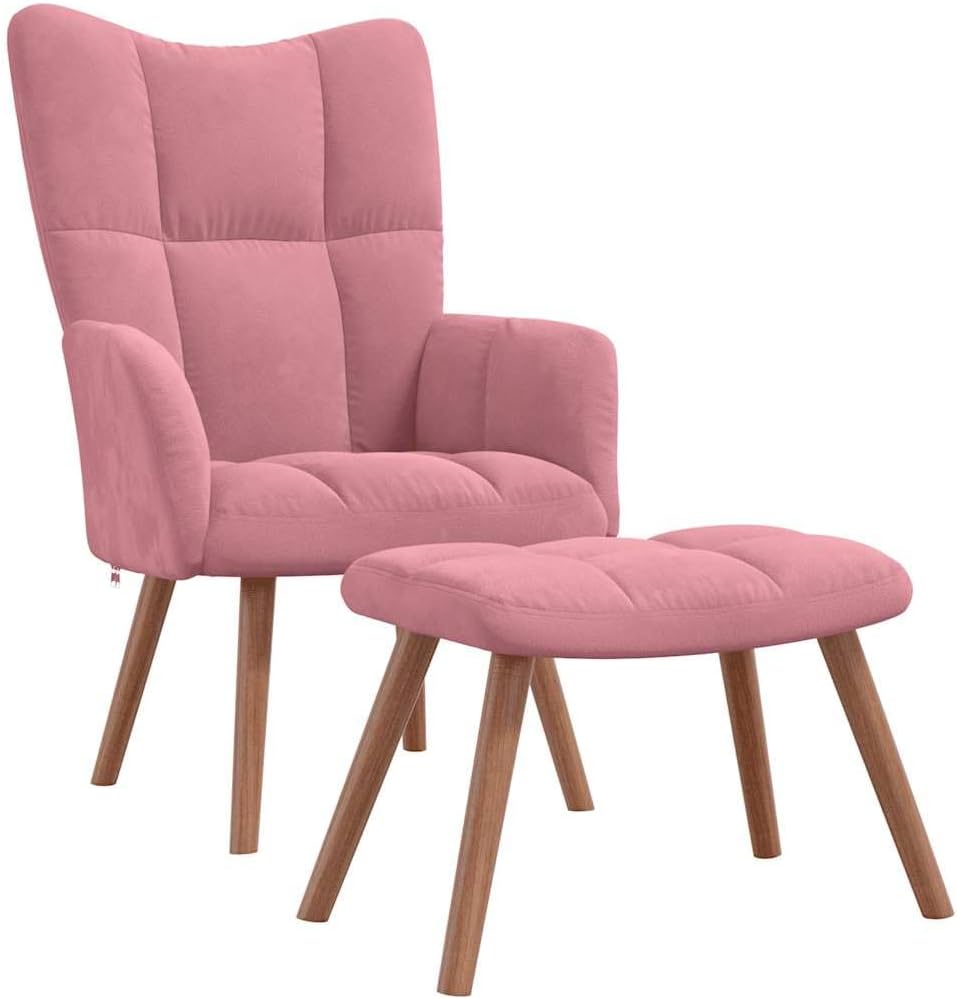 vidaXL Relaxing Chair and Stool Set - Modern Pink Velvet Upholstered Armchair with Padded Seat and Solid Wood Frame for Living Room, Lounge Area, 328066