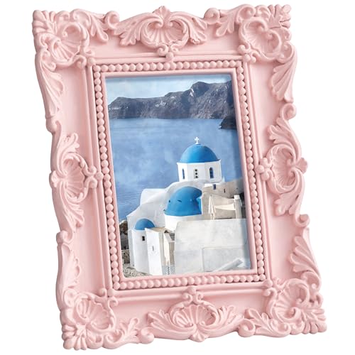 Image of eletecpro 2x3 Cute Picture Frame with Real Glass Cover, Ornate Antique Photo Frame, Display 2x3 Picture for Tabletop or Wall Hanging Horizontal & Vertical, Pink Home Decor for Bedroom, Livingroom