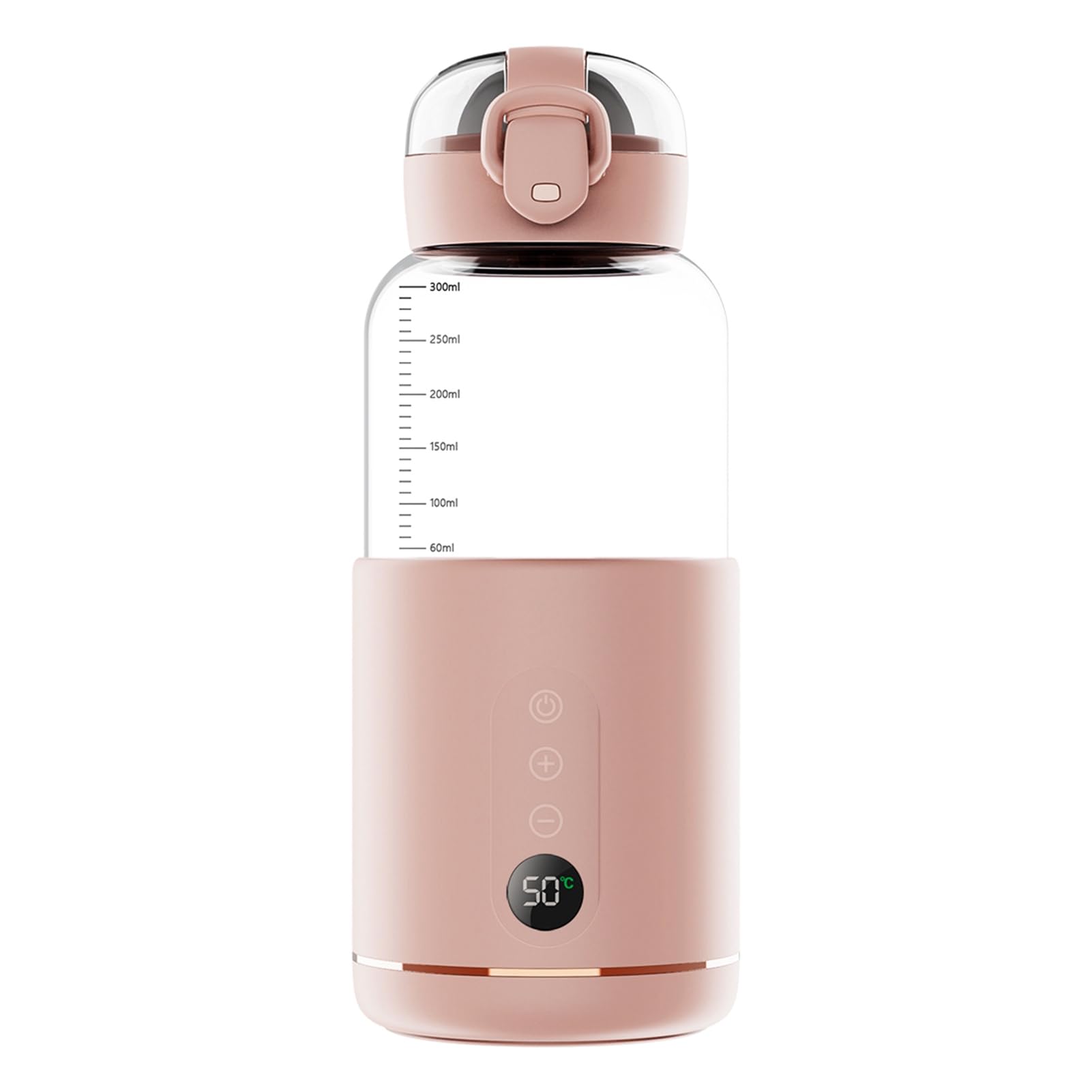 Portable Water Warmer, Electric Tea Kettle, Portable Small Mini Coffee Kettle, 300ml Safe Temperature Display Baby Formula Water Warmer for Outdoor Travel (Pink)