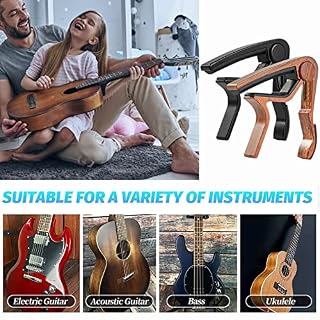 a-r Capodastres pour guitare électrique, acoustique | Noir et grain de bois avec pince pour guitare avec 5 médiators… - Les Beatles, Paul McCartney, John Lennon, RIngo Starr, George Harrison a-r Capodastres pour guitare électrique, acoustique | Noir et grain de bois avec pince pour guitare avec 5 médiators… – Image 2