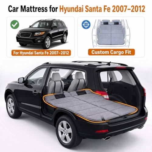 Image of Car Mattress for 2007-2012 Hyundai Santa Fe, Upgraded Non-Inflatable Thickened Foam SUV Car Camping Mattress, Foldable Trunk Sleeping Pad Car Bed Mattress for Road Trips Camping Travel
