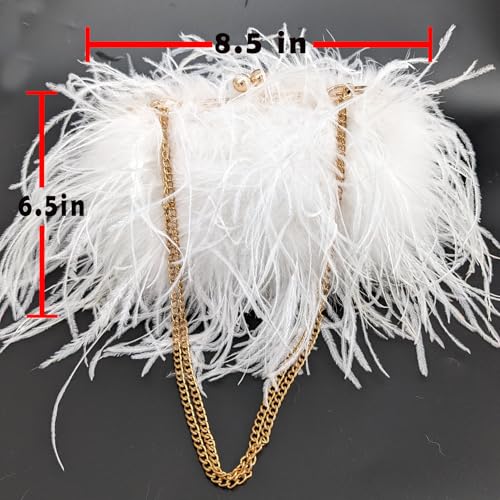 LVCOMEFF Natural Ostrich Feather Purse Premium Handbag Furry Holiday Party Wedding4