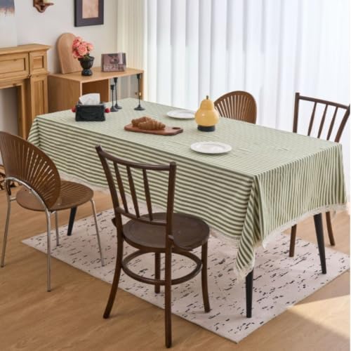 Nappe rectangulaire 140x220 cm verte en coton-polyester rayé - 4