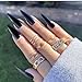 IMSOHOT Stiletto Press on Nails Extra Long Fake Nails All Black Glossy False Nails with Designs Full Cover Solid Color Acrylic Almond Glue on Nails for Women 24Pcs