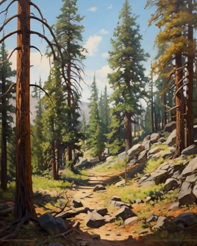 Paint by Number for Adults,Ponderosa Pine Conifer Forest, Oil Painting for Beginner Students, DIY Acrylic Painting Kit for Room Decor Gift for Birthday Festival 16 * 20 Inch